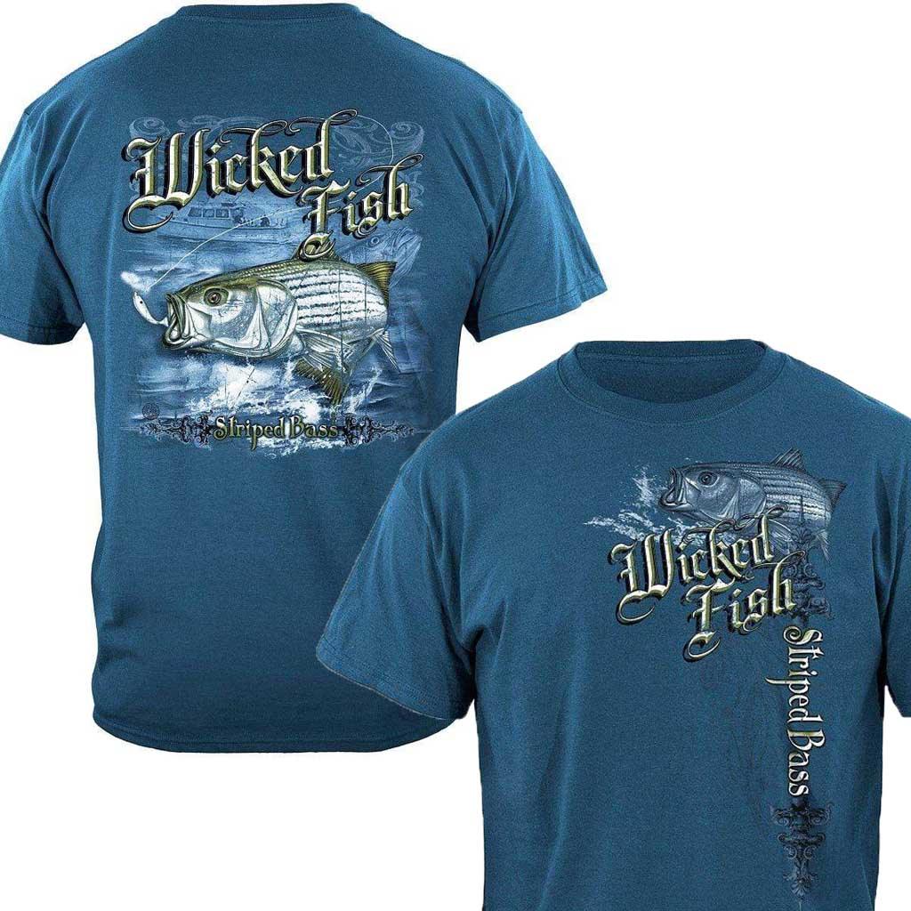 Erazor Bits Wicked Fish Striped Bass Fishing T-Shirt Blue