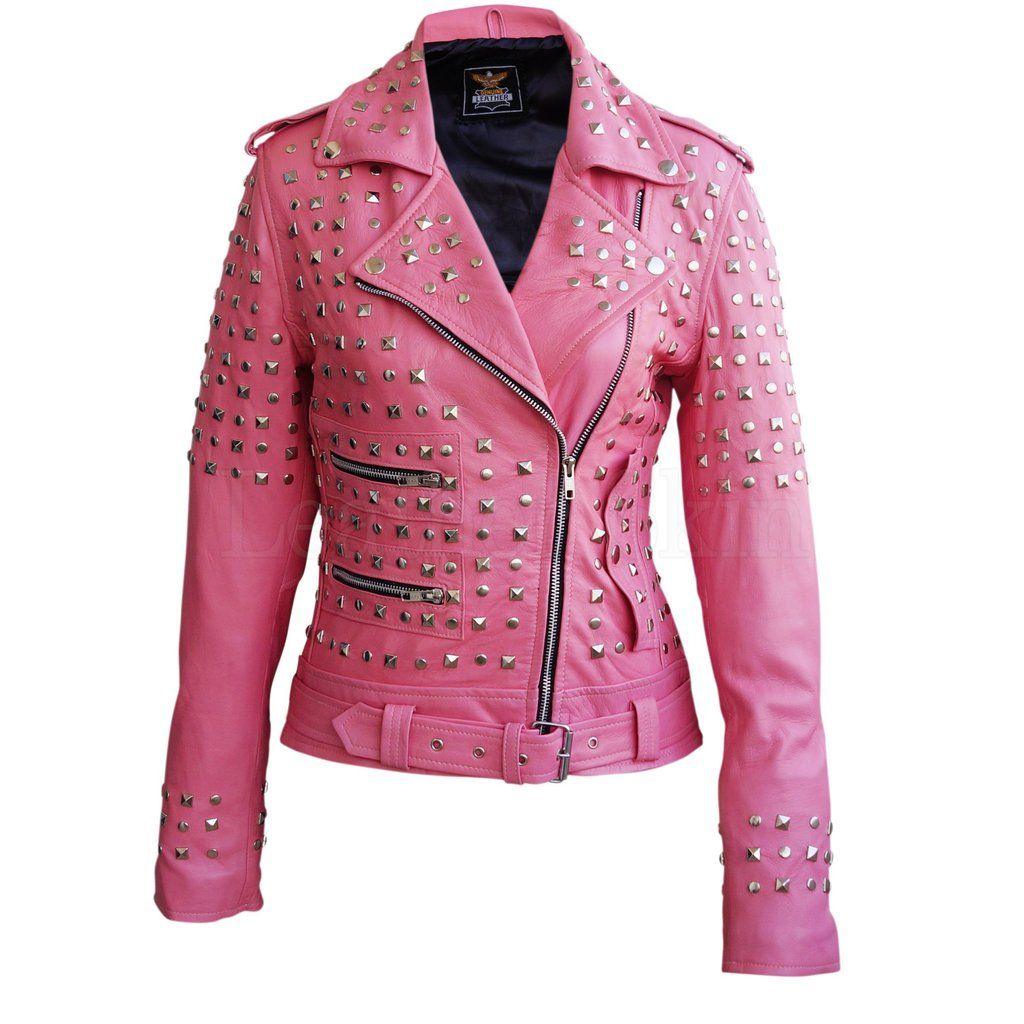 Real Pink Women's Studded Genuine Leather Carlotta Jacket - Military Republic