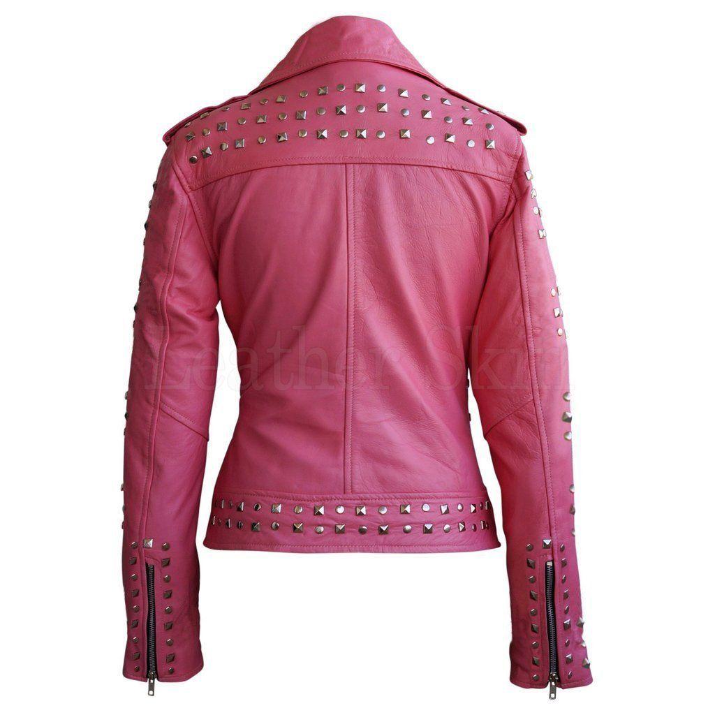 Real Pink Women's Studded Genuine Leather Carlotta Jacket - Military Republic
