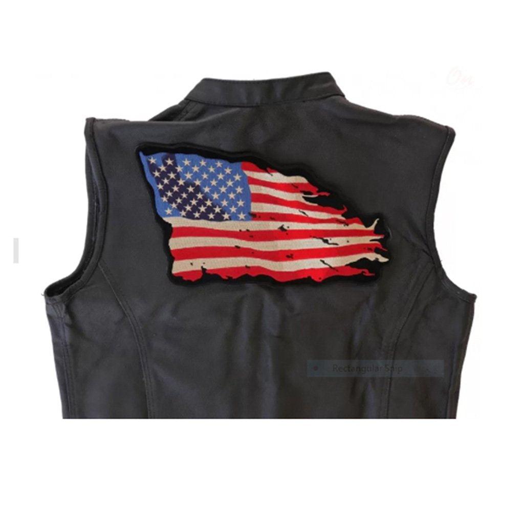 Vintage Waving American Flag Embroidered Iron on Patch - Military Republic