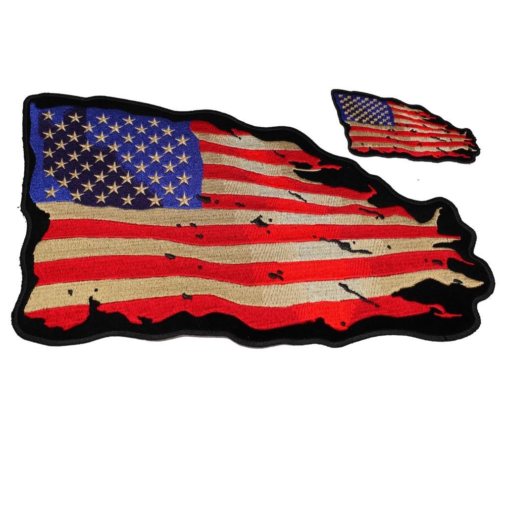 Vintage Waving American Flag Embroidered Iron on Patch - Military Republic