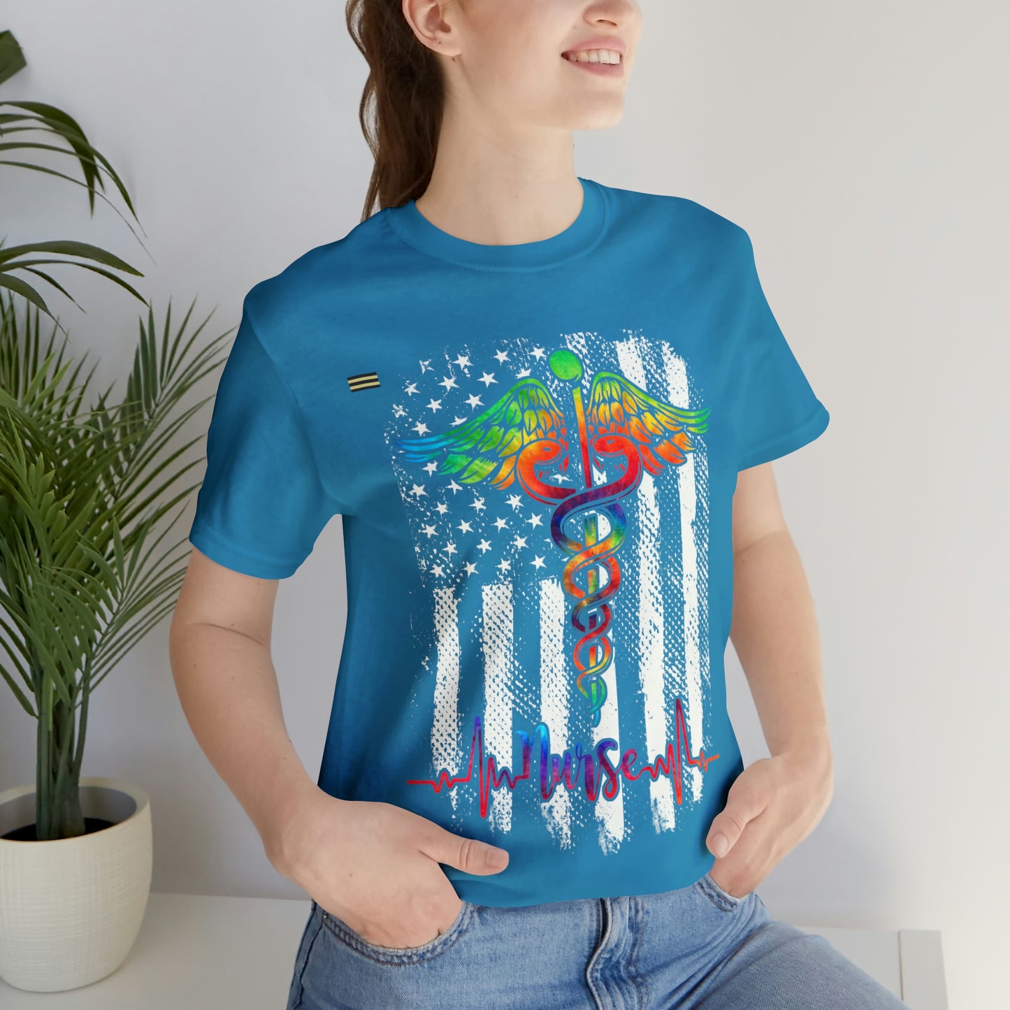 Nurse Calligraphy with Distressed Flag Design Nurse T-shirt