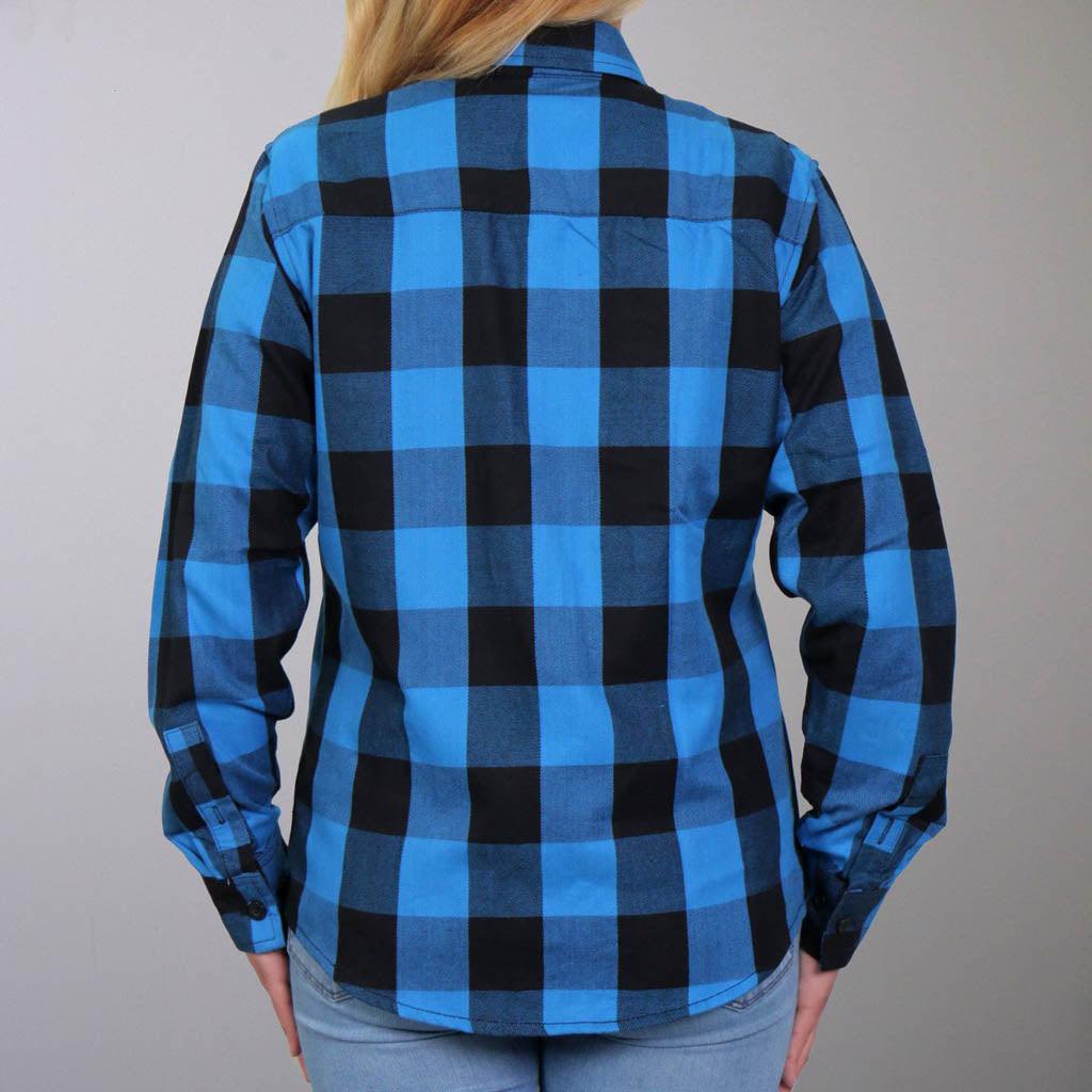 Hot Leathers Flannel Long Sleeve Black & Aqua Ladies Shirt - Military Republic