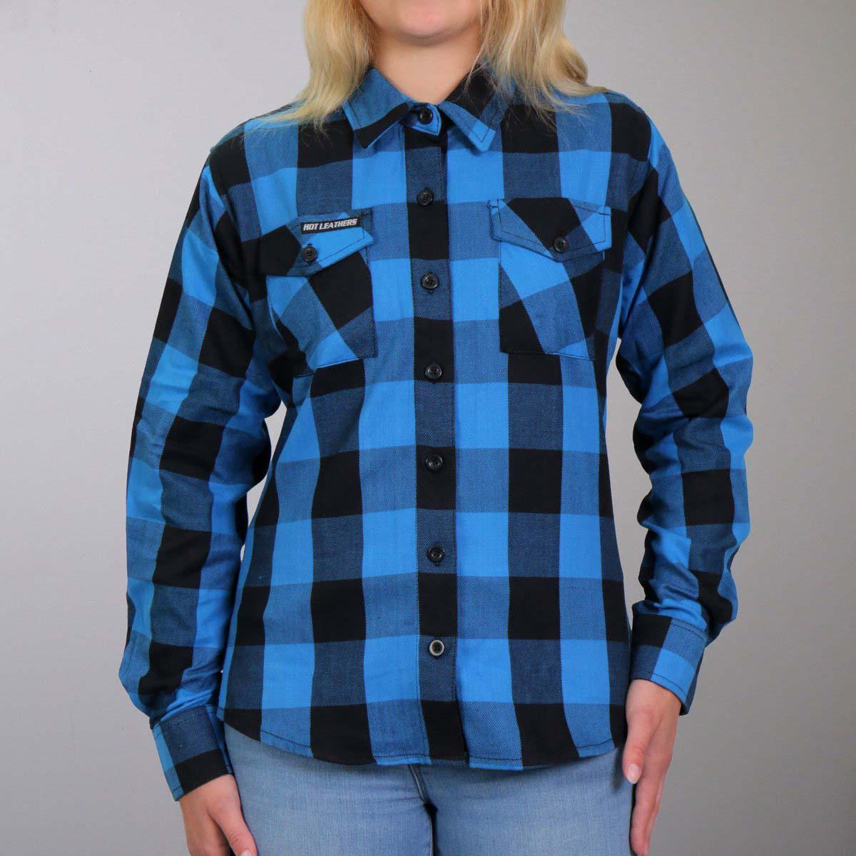 Hot Leathers Flannel Long Sleeve Black & Aqua Ladies Shirt - Military Republic