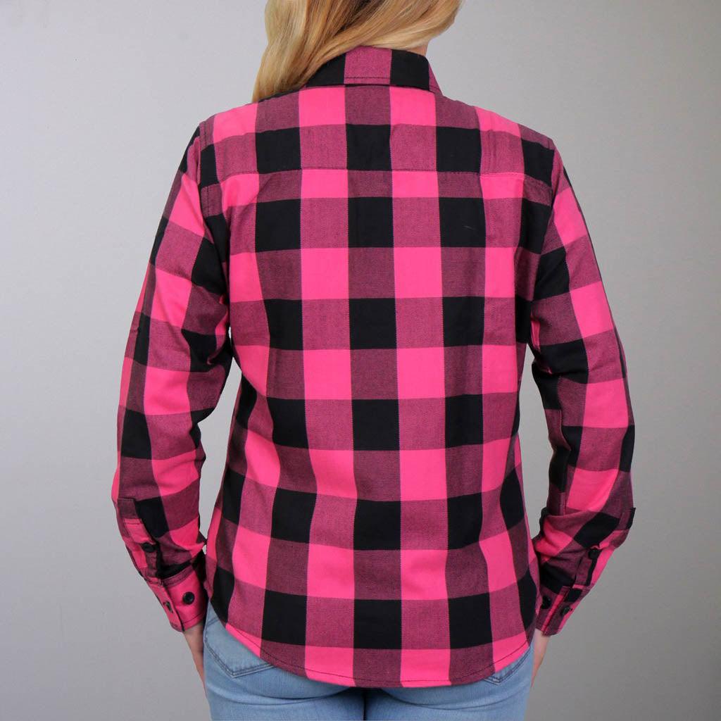 Hot Leathers Flannel Long Sleeve Black & Pink Ladies Shirt - Military Republic