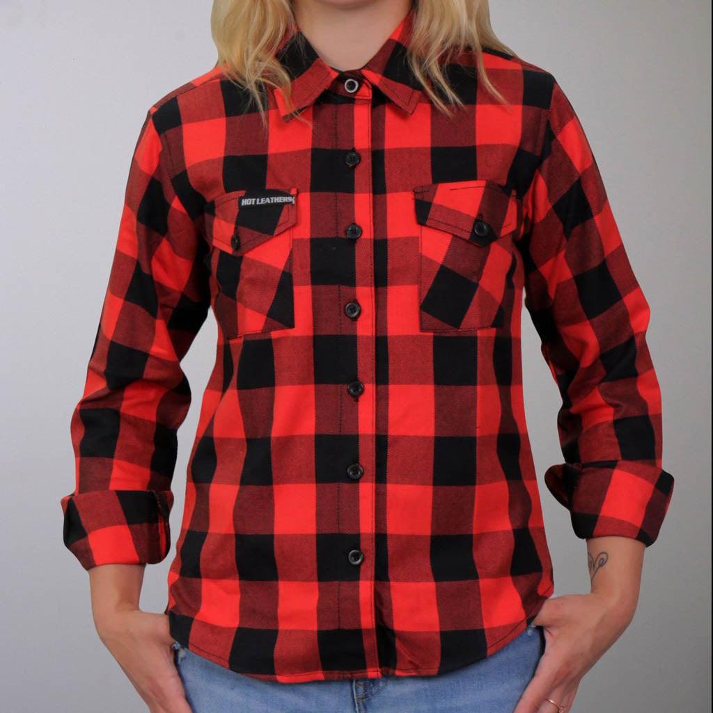 Hot Leathers Black And Salmon Long Sleeve Ladies Flannel Shirt - Military Republic