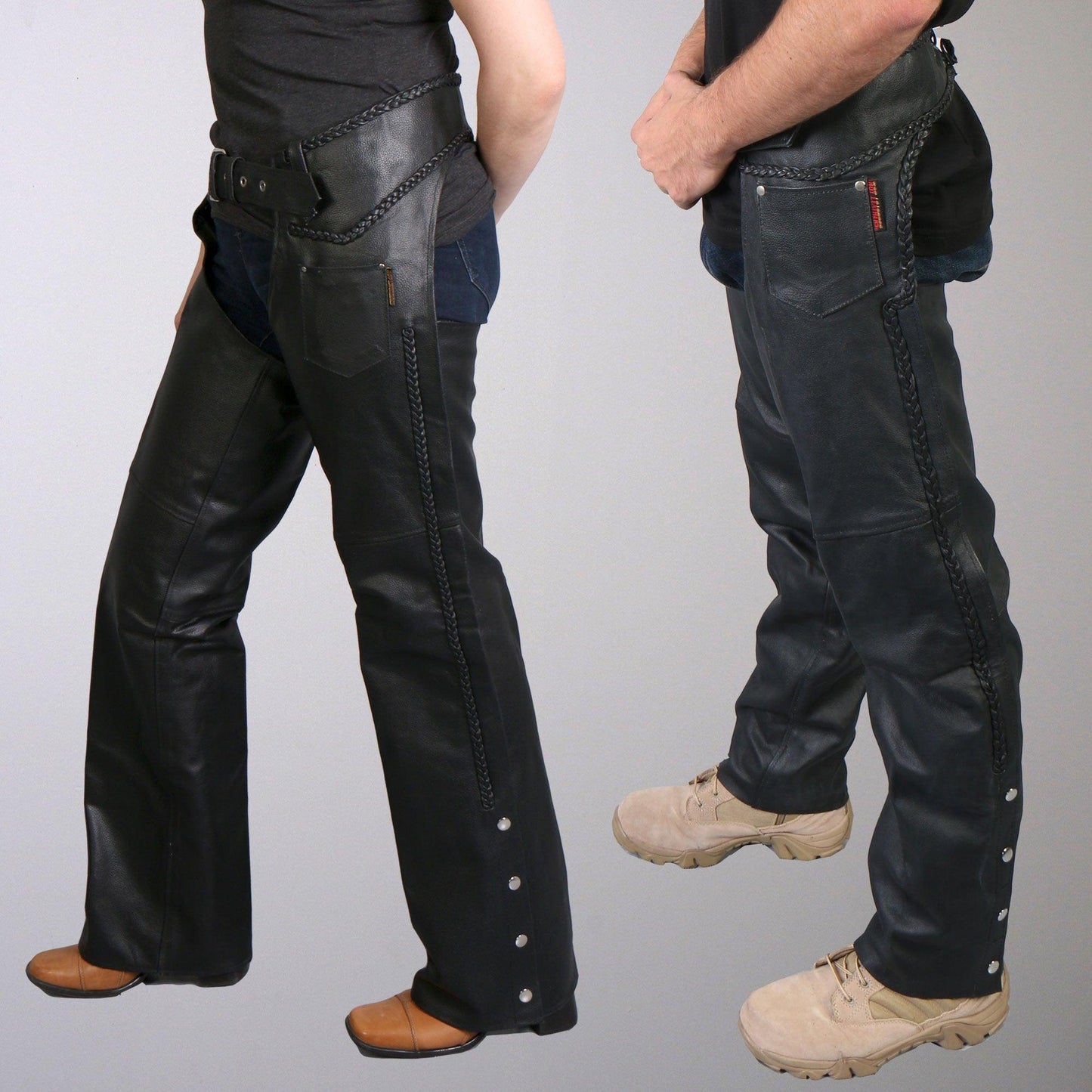 Fully Lined Heavyweight Braided Leather Chaps for Men and Women - Military Republic