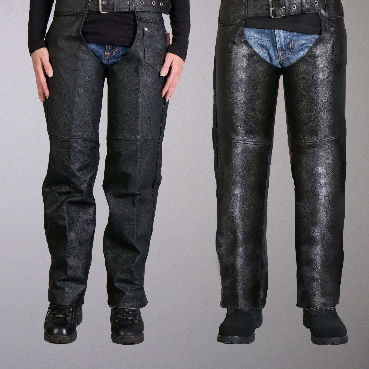 Fully Lined Heavyweight Braided Leather Chaps for Men and Women - Military Republic