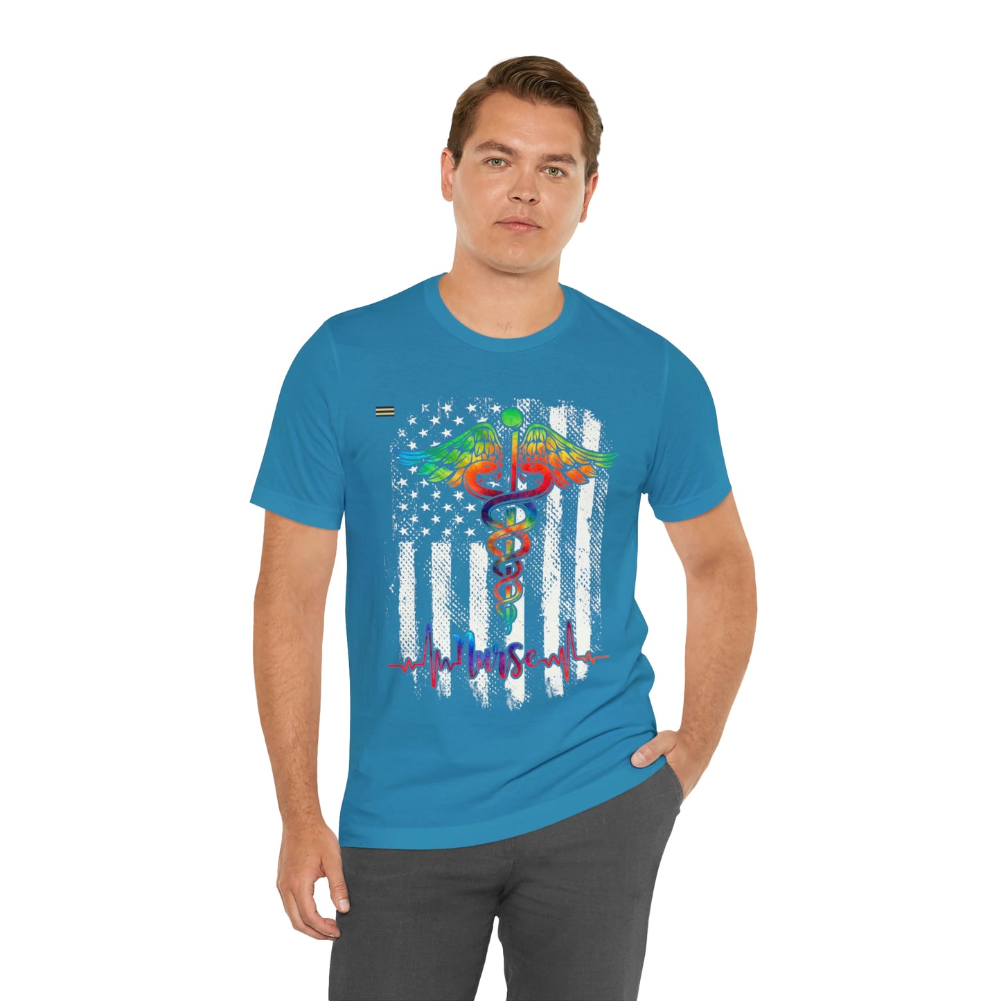 Nurse Calligraphy with Distressed Flag Design Nurse T-shirt