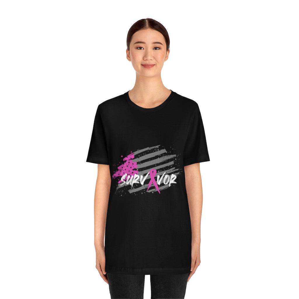 Cancer Survivor Pink Ribbon Contemporary USA Flag T-shirt - Military Republic