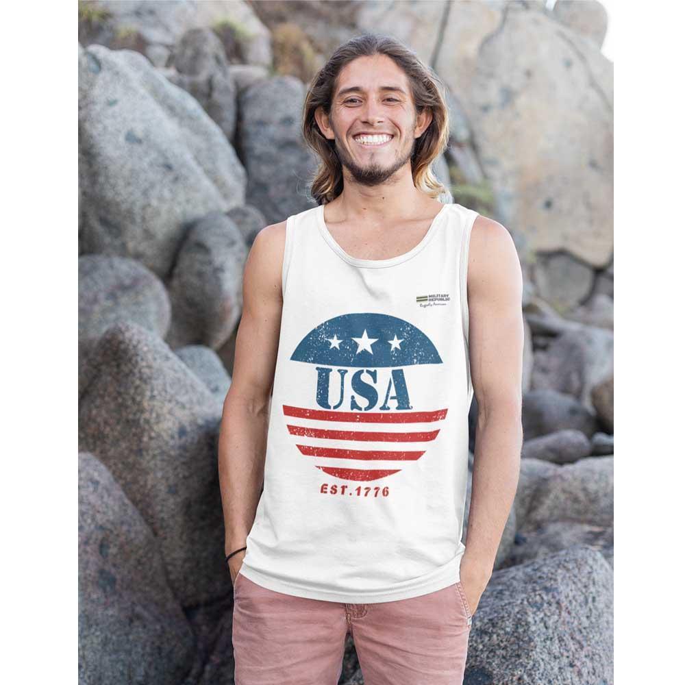 Circular Flag American Flag Est. 1776 Unisex Jersey Tank Top - Military Republic