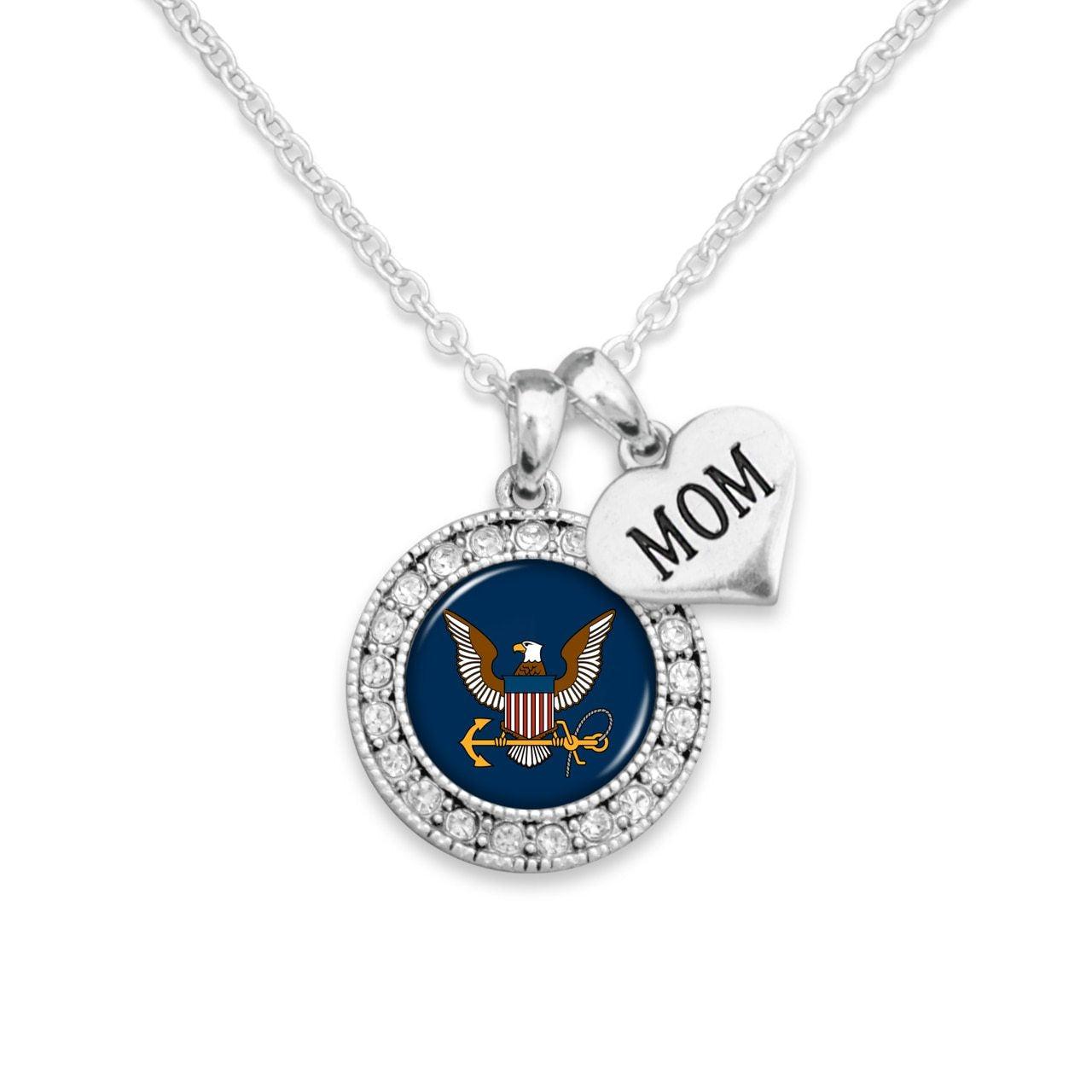 Custom U.S. Navy Round Crystal Necklace for Mom - Military Republic