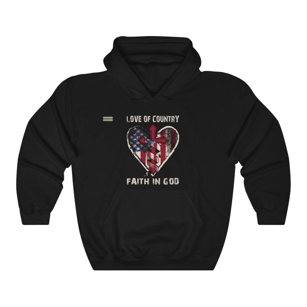 Love of Country Faith in God Cross & USA Flag Unisex Hoodie - Military Republic