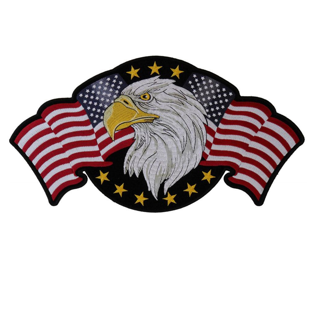 Eagle with American Flags and Stars Embroidered Iron on Patch - Military Republic