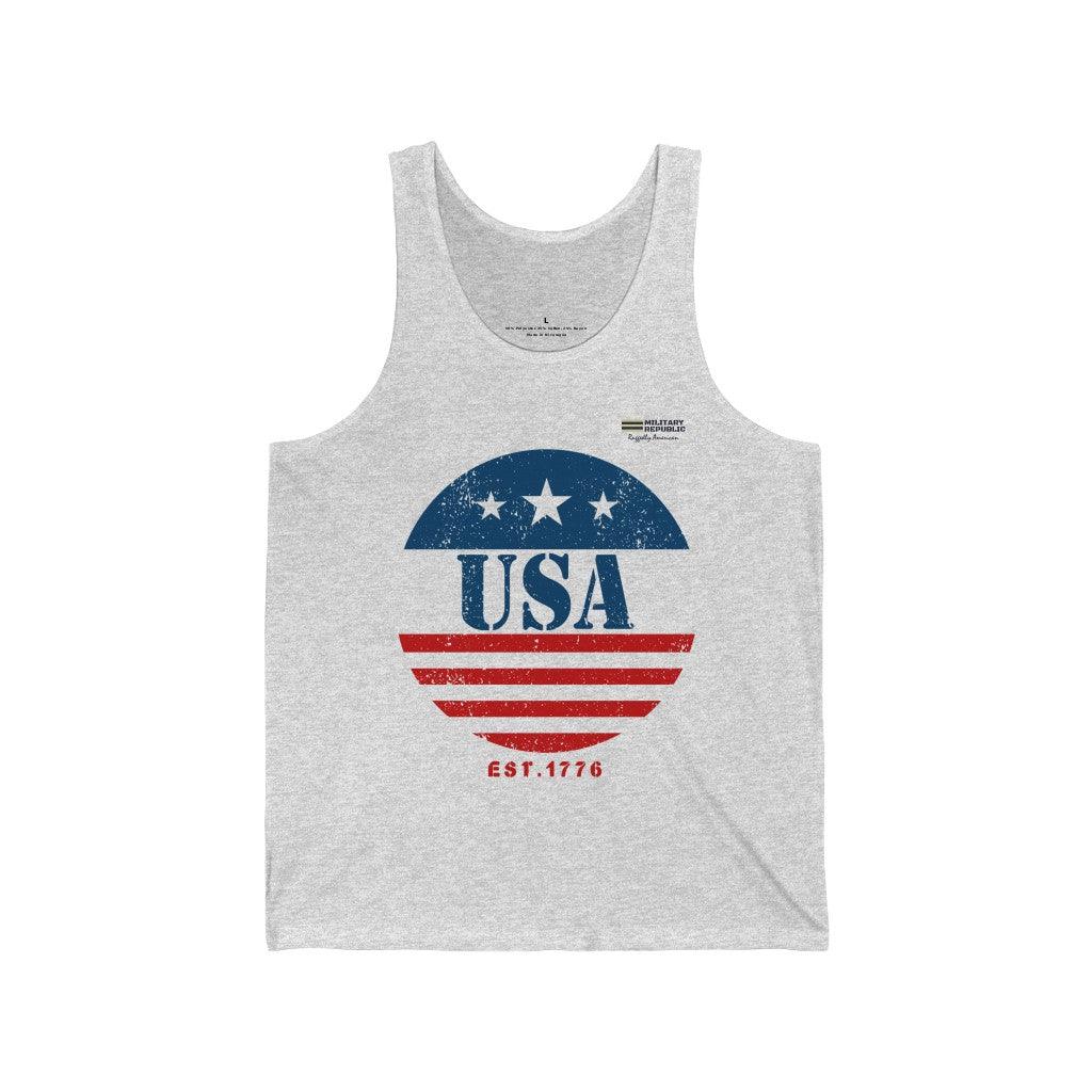 Circular Flag American Flag Est. 1776 Unisex Jersey Tank Top - Military Republic