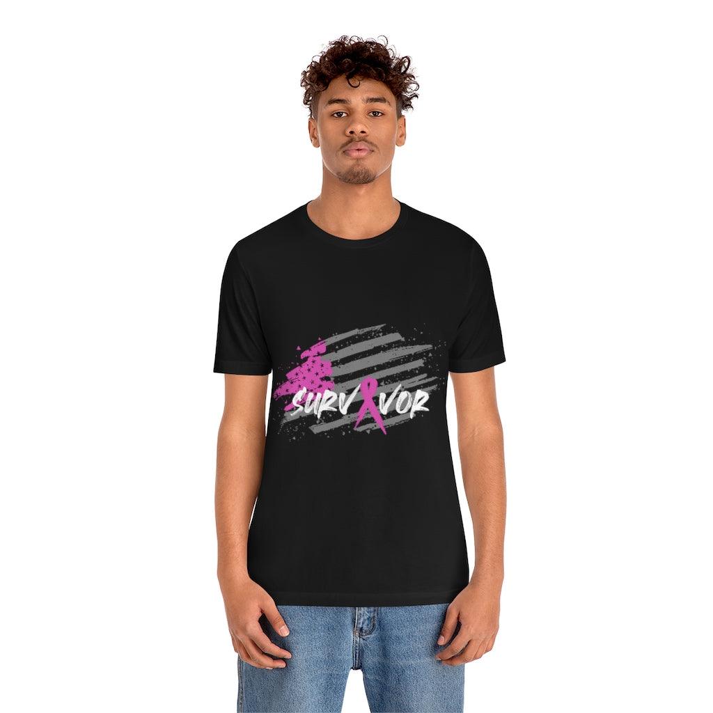 Cancer Survivor Pink Ribbon Contemporary USA Flag T-shirt - Military Republic