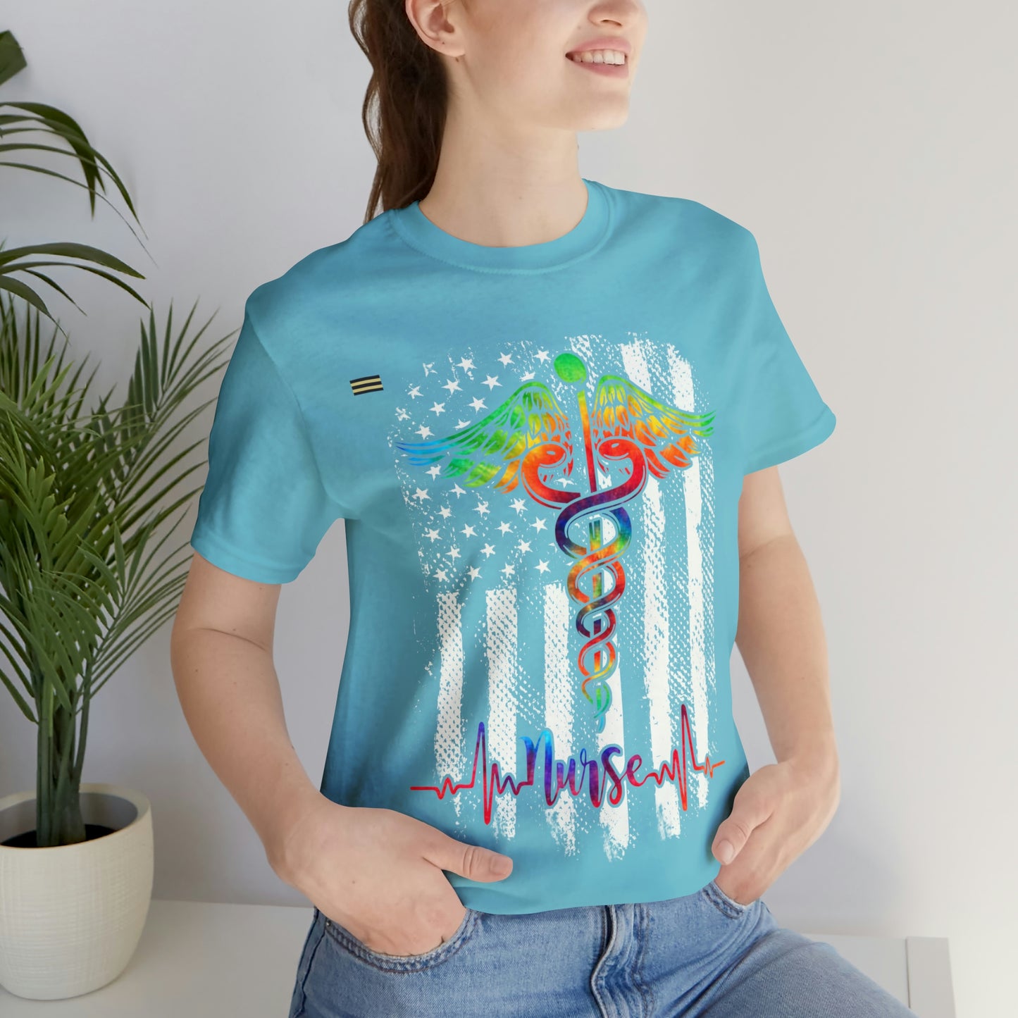 Nurse Calligraphy with Distressed Flag Design Nurse T-shirt