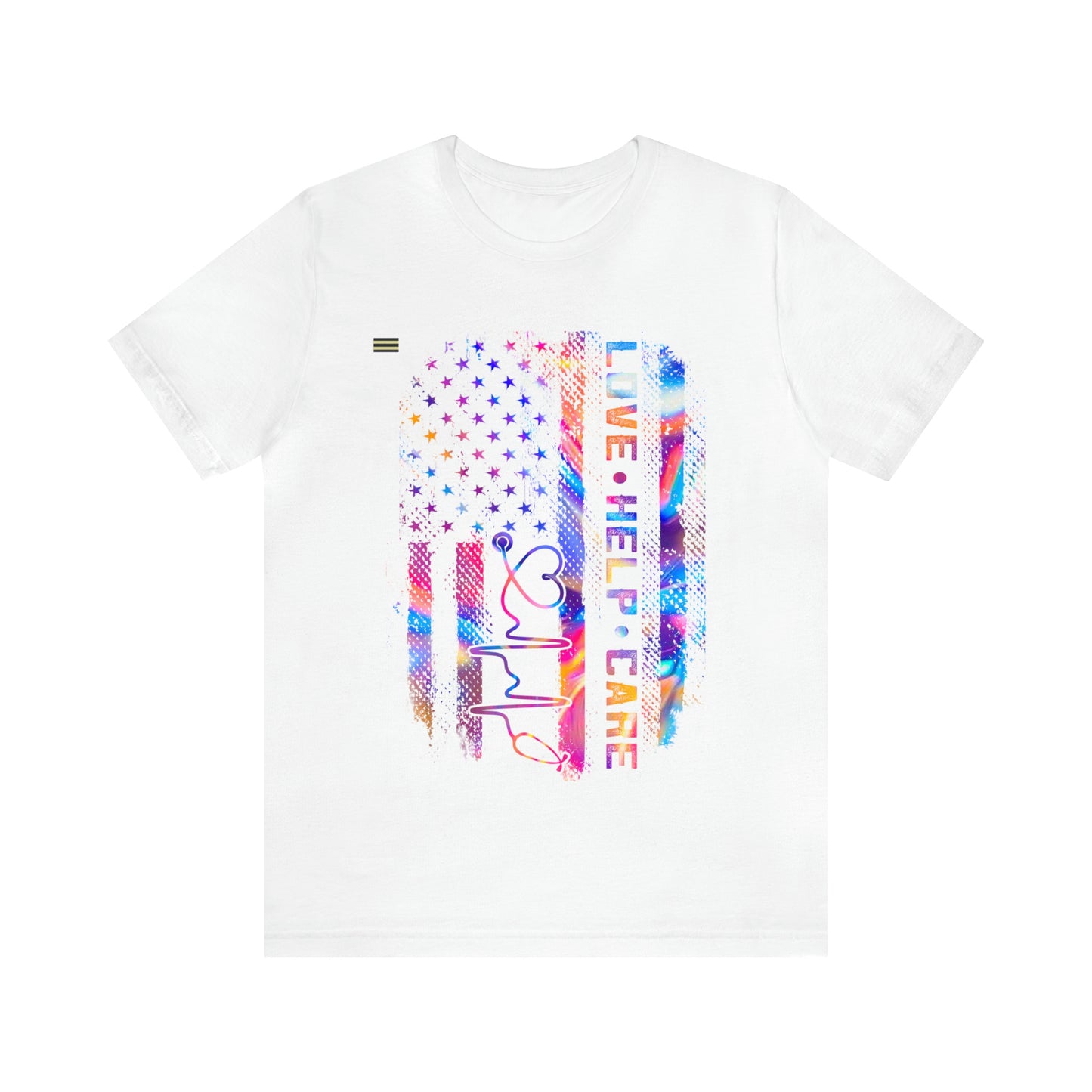 Colorful Distressed USA Flag with Love-Help-Care Design Nurse T-shirt