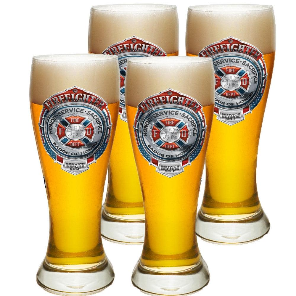 Firefighter Chrome Badge Pilsner Glass Set-Military Republic