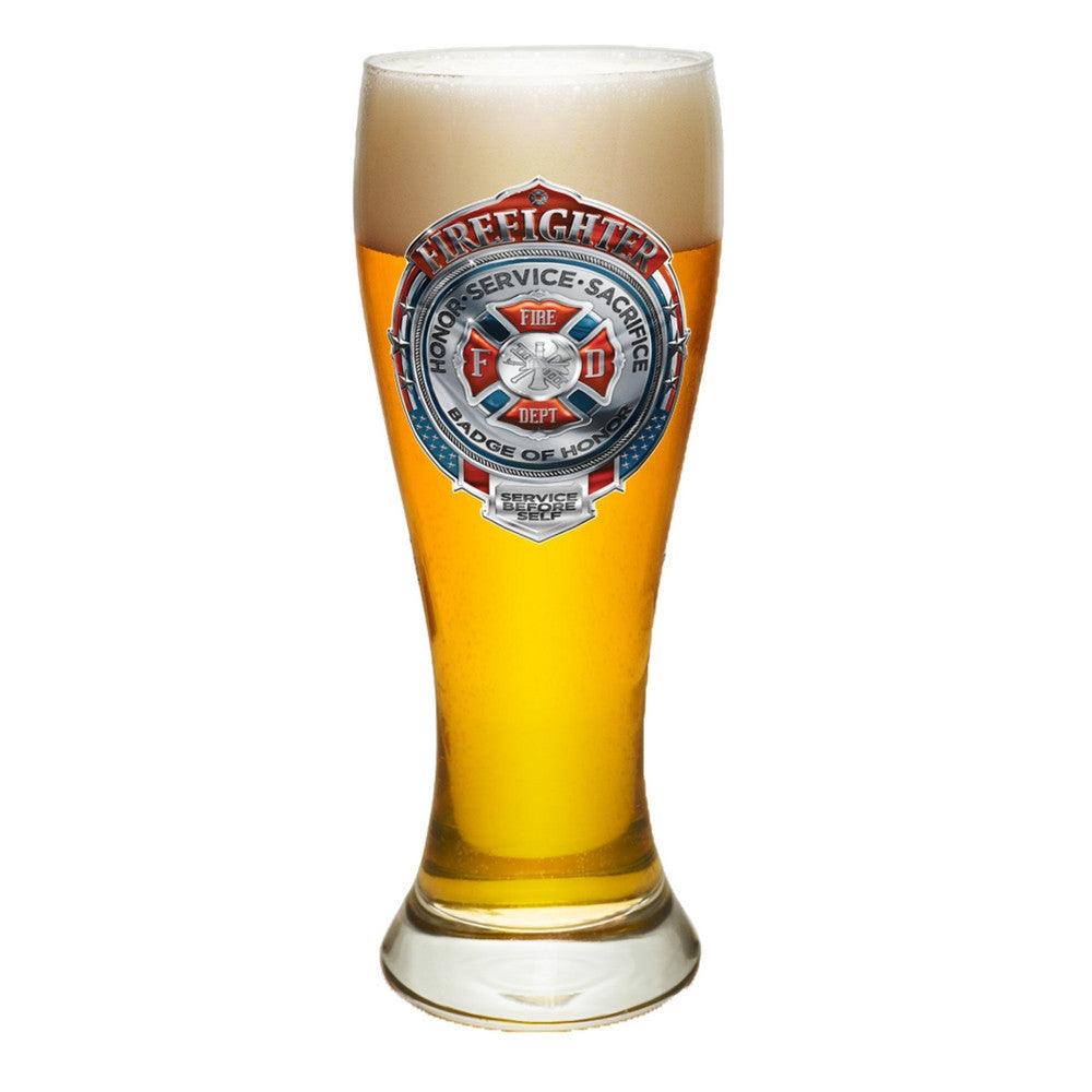 Firefighter Chrome Badge Pilsner Glass Set-Military Republic