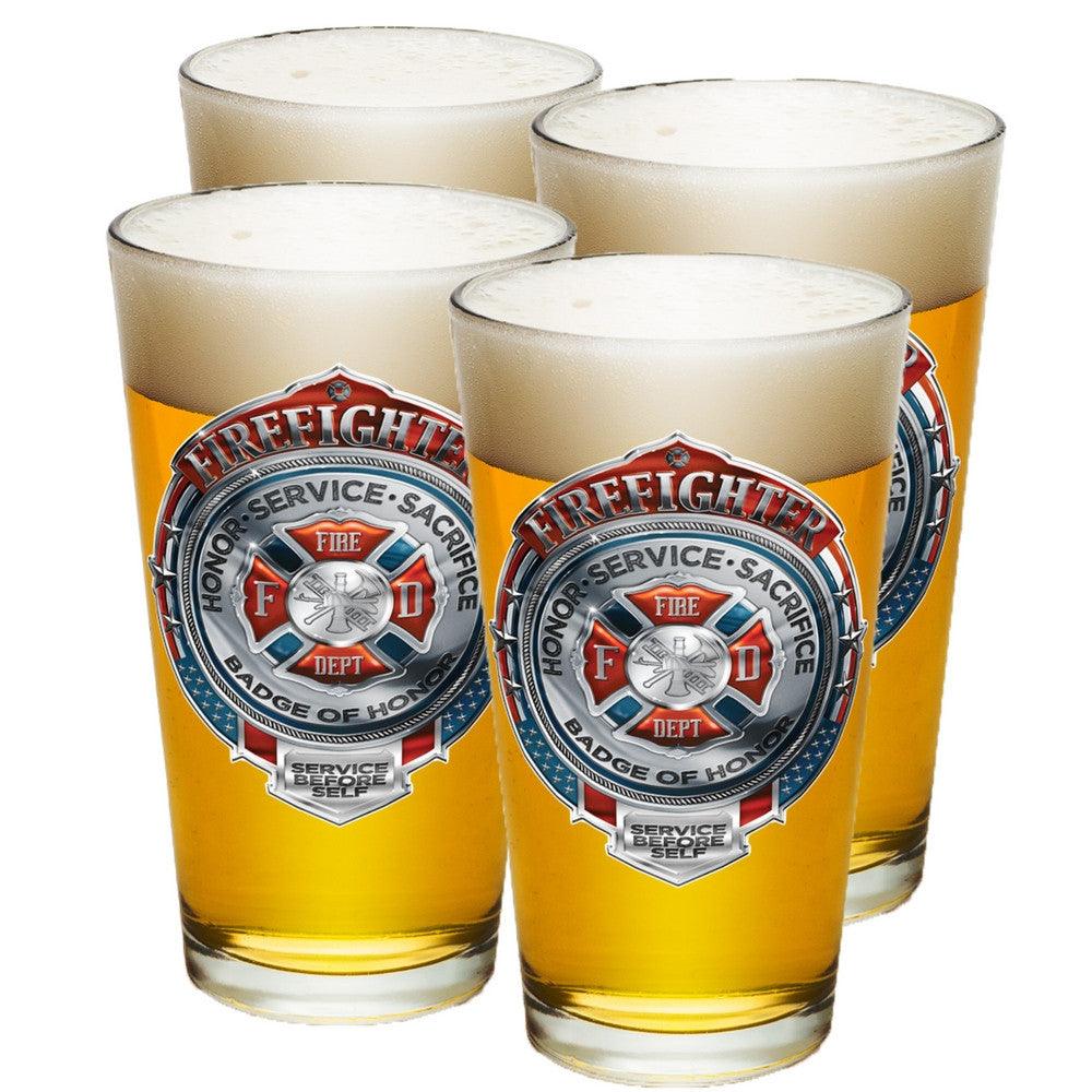 Firefighter Chrome Badge Pint Glasses-Military Republic