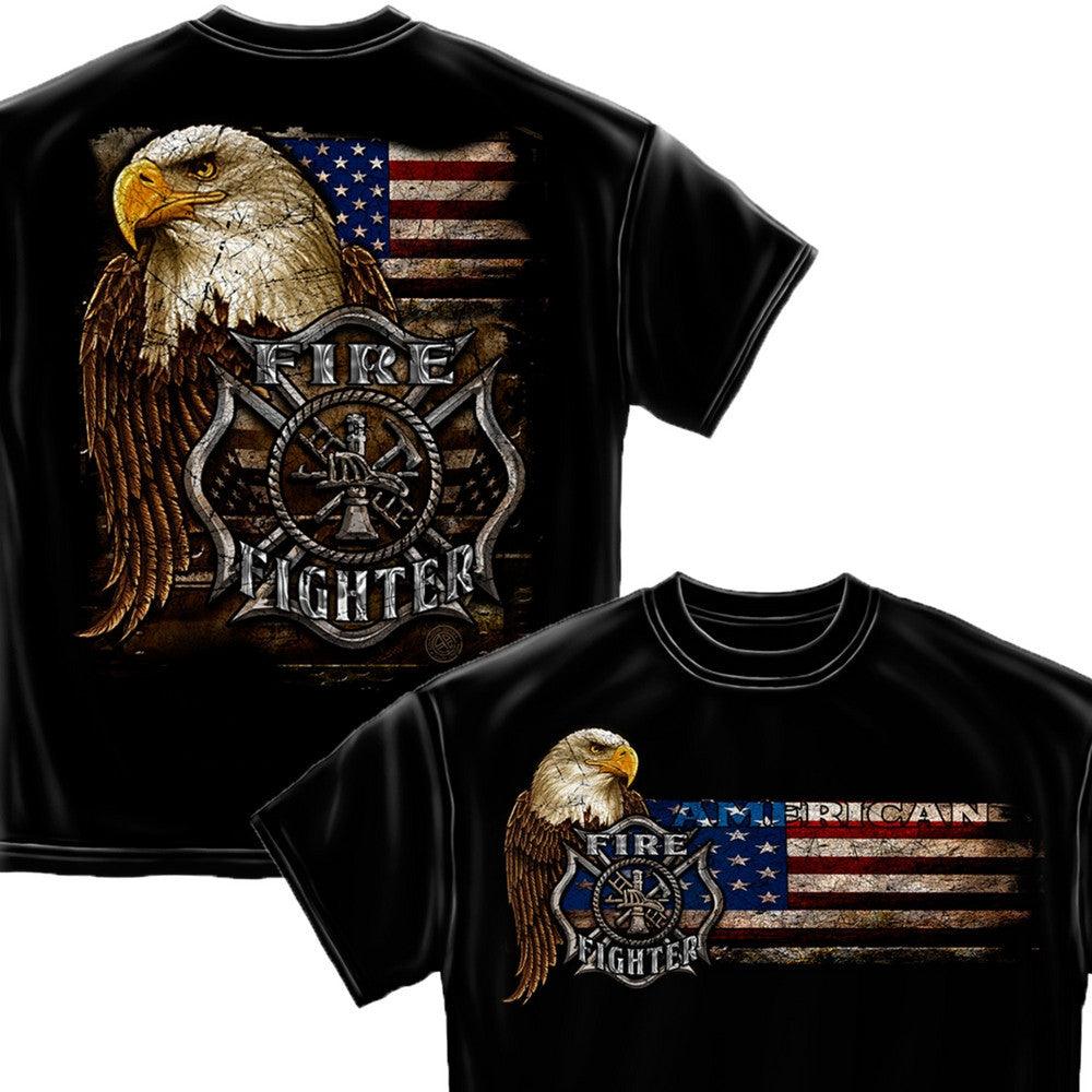 Firefighter Eagle And Flag T-Shirt-Military Republic