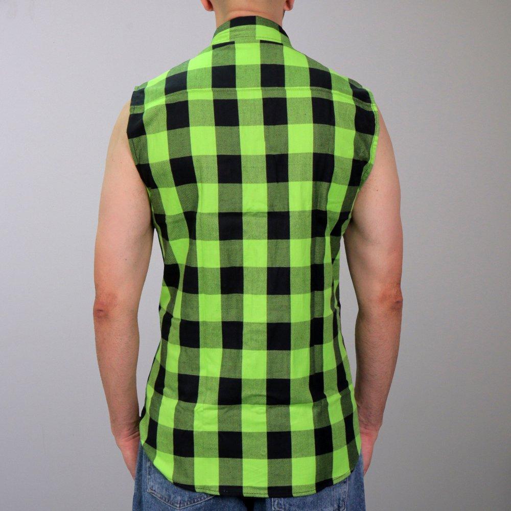 Black and Green Sleeveless Biker Flannel Shirt for Men - Military Republic