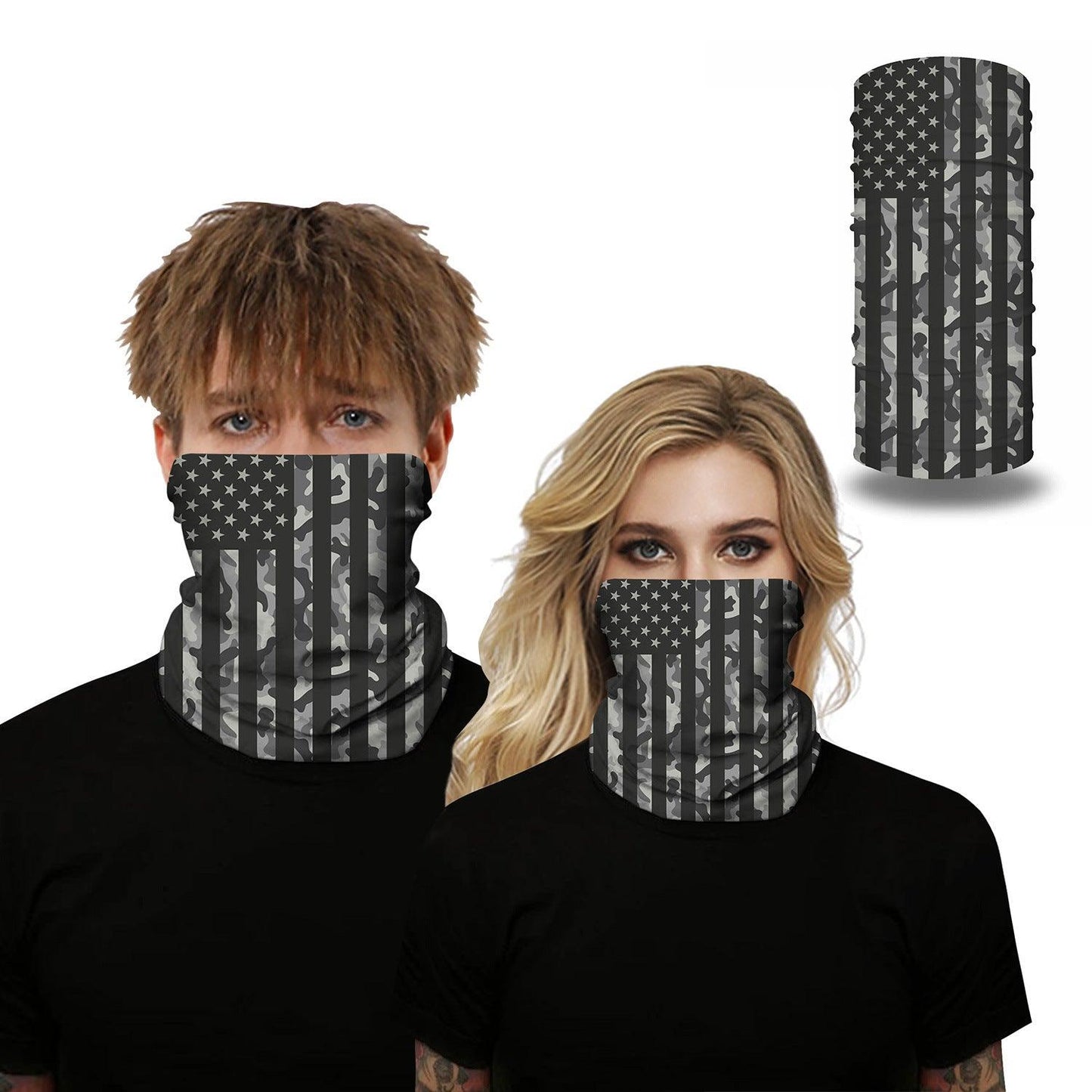 Grey Camo USA Flag Outdoors Motorcycle Face Mask Bandana Headwear - Military Republic