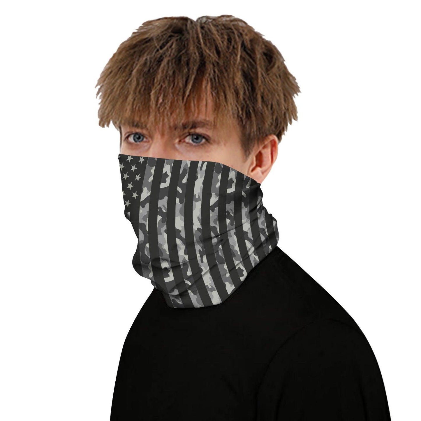 Grey Camo USA Flag Outdoors Motorcycle Face Mask Bandana Headwear - Military Republic