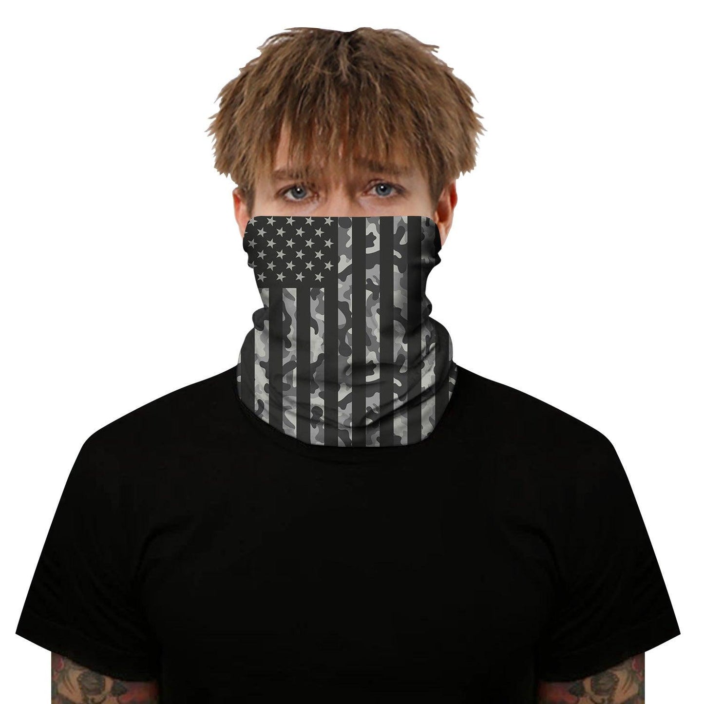 Grey Camo USA Flag Outdoors Motorcycle Face Mask Bandana Headwear - Military Republic