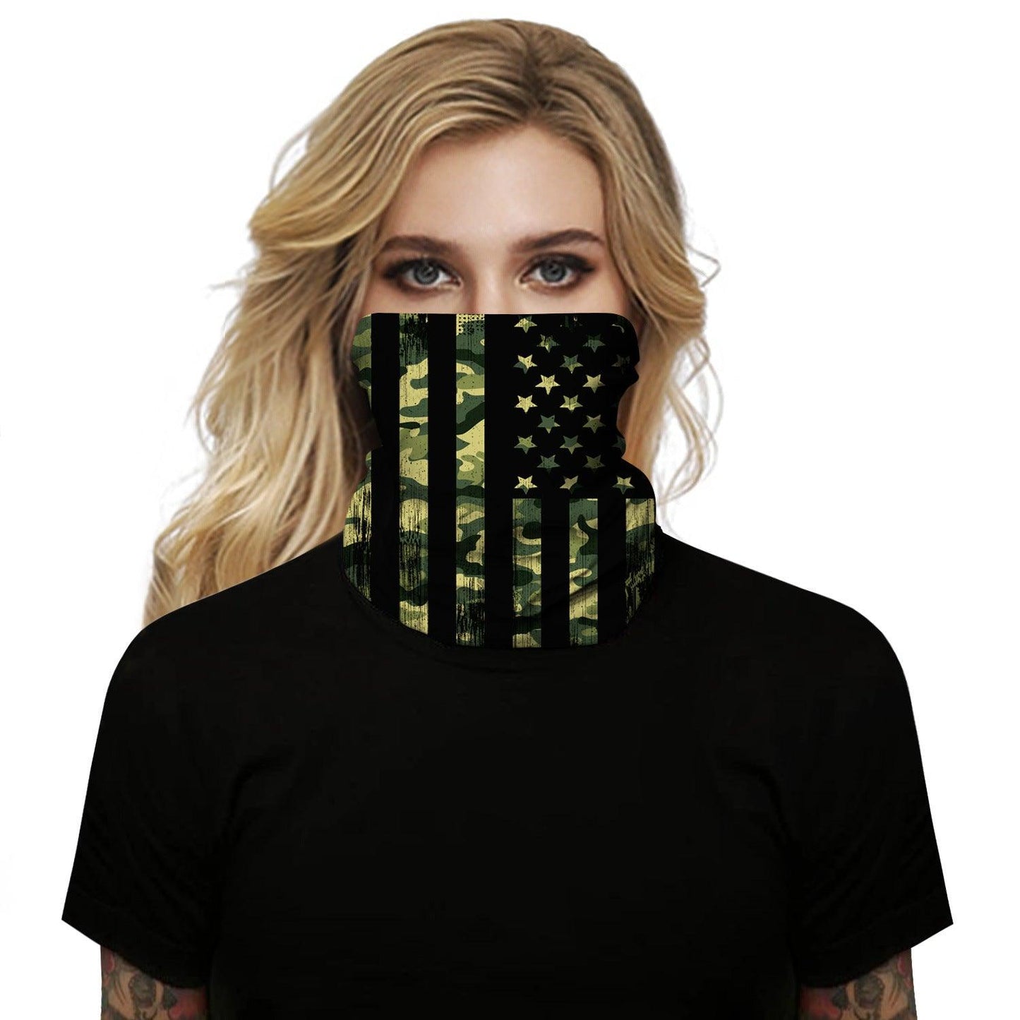 Green Camo USA Flag Outdoors Motorcycle Face Mask Bandana Headwear - Military Republic
