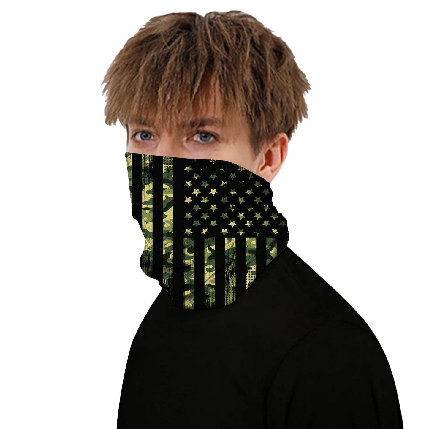 Green Camo USA Flag Outdoors Motorcycle Face Mask Bandana Headwear - Military Republic