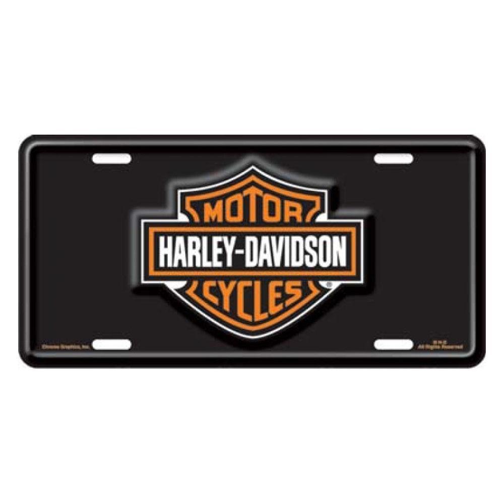 Harley-Davidson Bar and Shield Embossed Logo Black License Plate - Military Republic