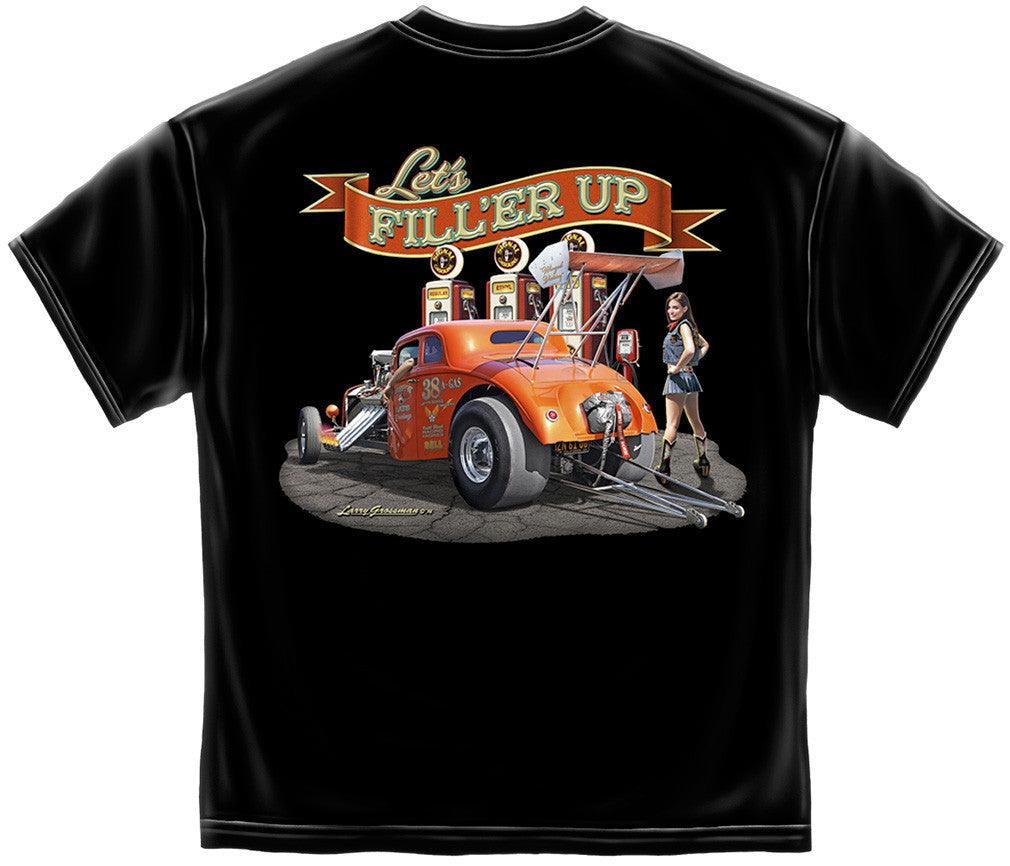 Let's Filler Up Black Hot Rods T-Shirt-Military Republic