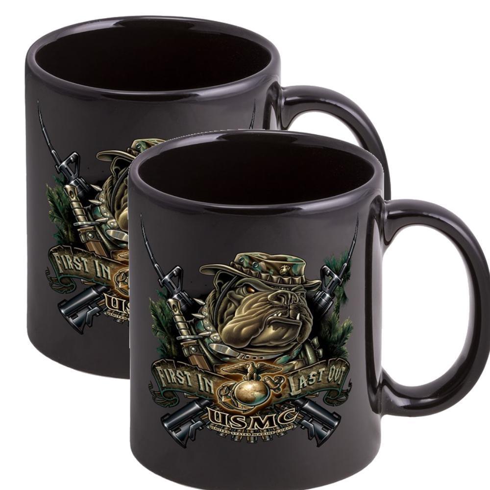 Marines Dog First In Last Out Stoneware Mug Set - Black - Military Republic