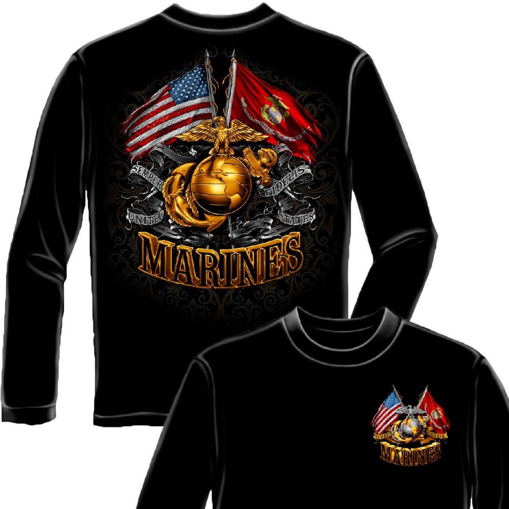 Marines Double Flag Long Sleeve Shirt-Military Republic