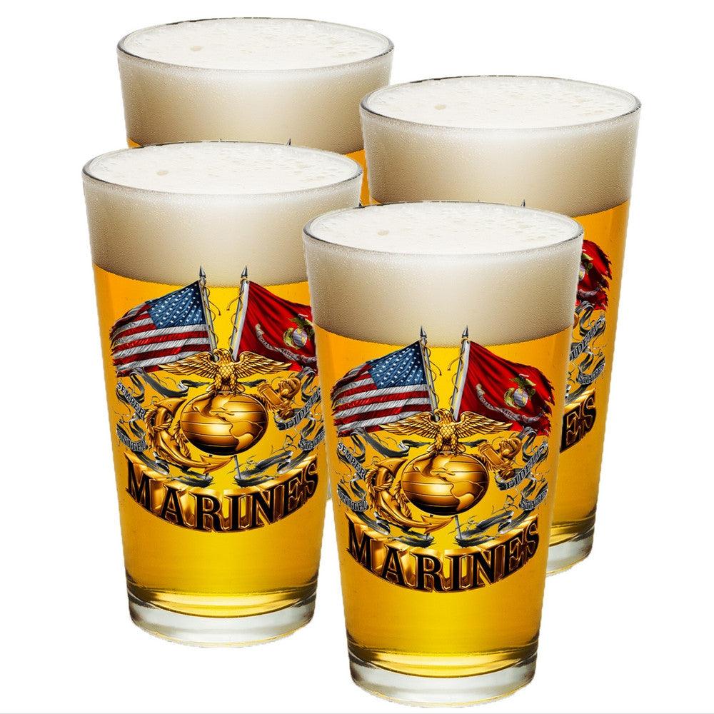 Marines Double Flag Pint Glasses-Military Republic