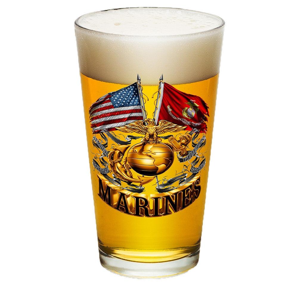 Marines Double Flag Pint Glasses-Military Republic