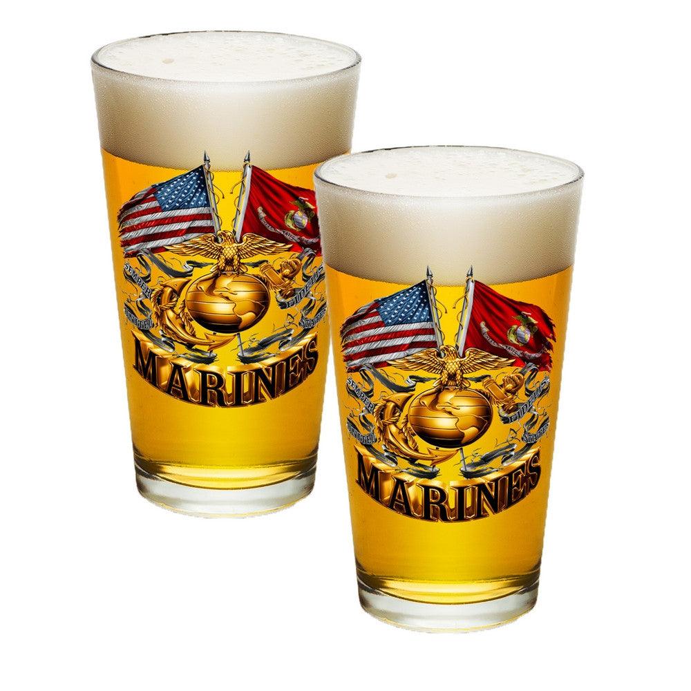 Marines Double Flag Pint Glasses-Military Republic