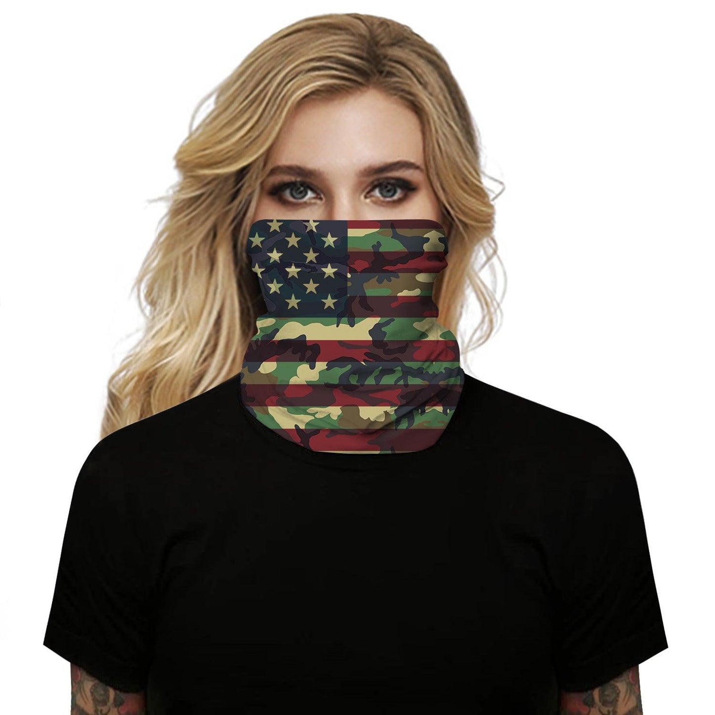 Multi-color Camo USA Flag Design Outdoors Motorcycle Face Mask Bandana Headwear - Military Republic