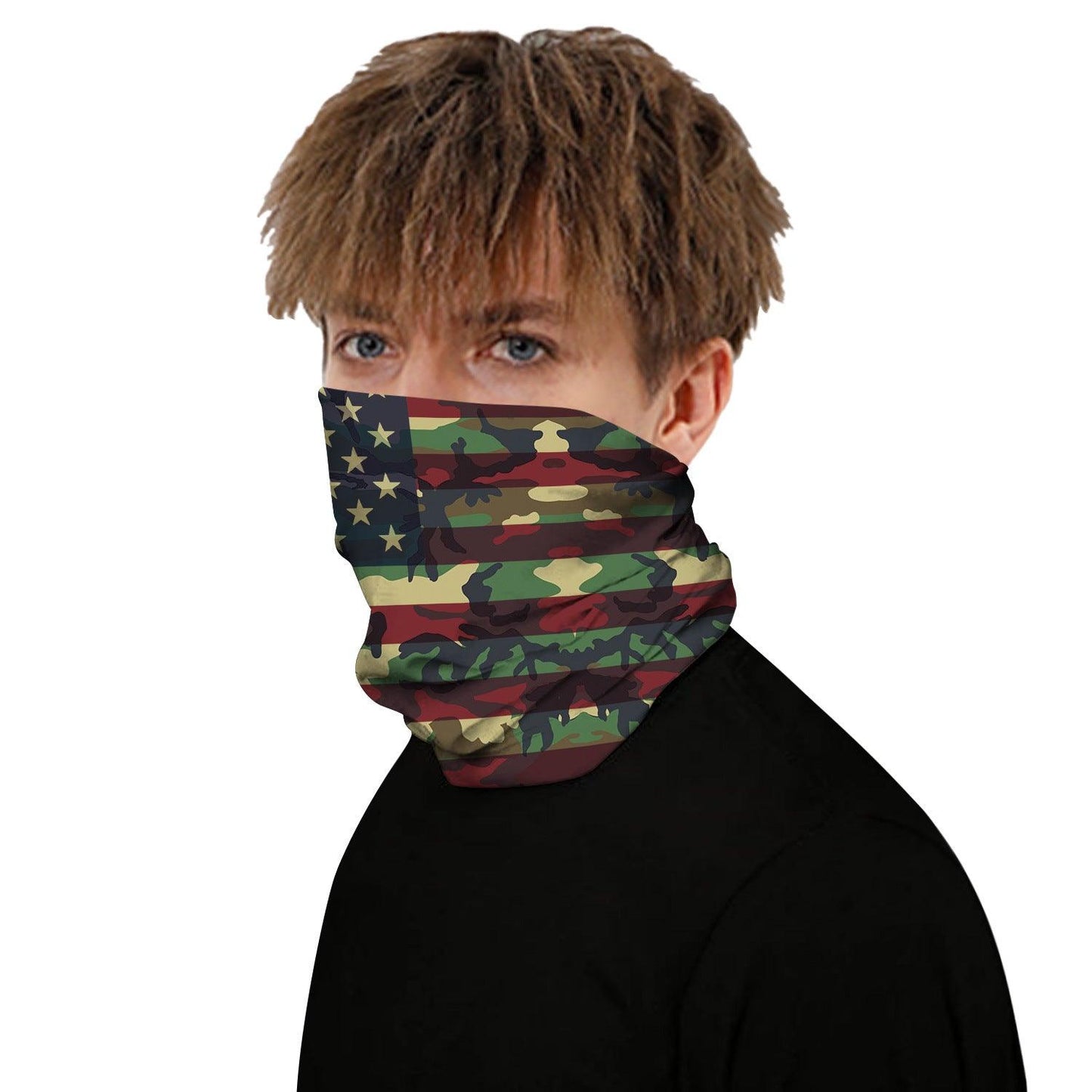 Multi-color Camo USA Flag Design Outdoors Motorcycle Face Mask Bandana Headwear - Military Republic