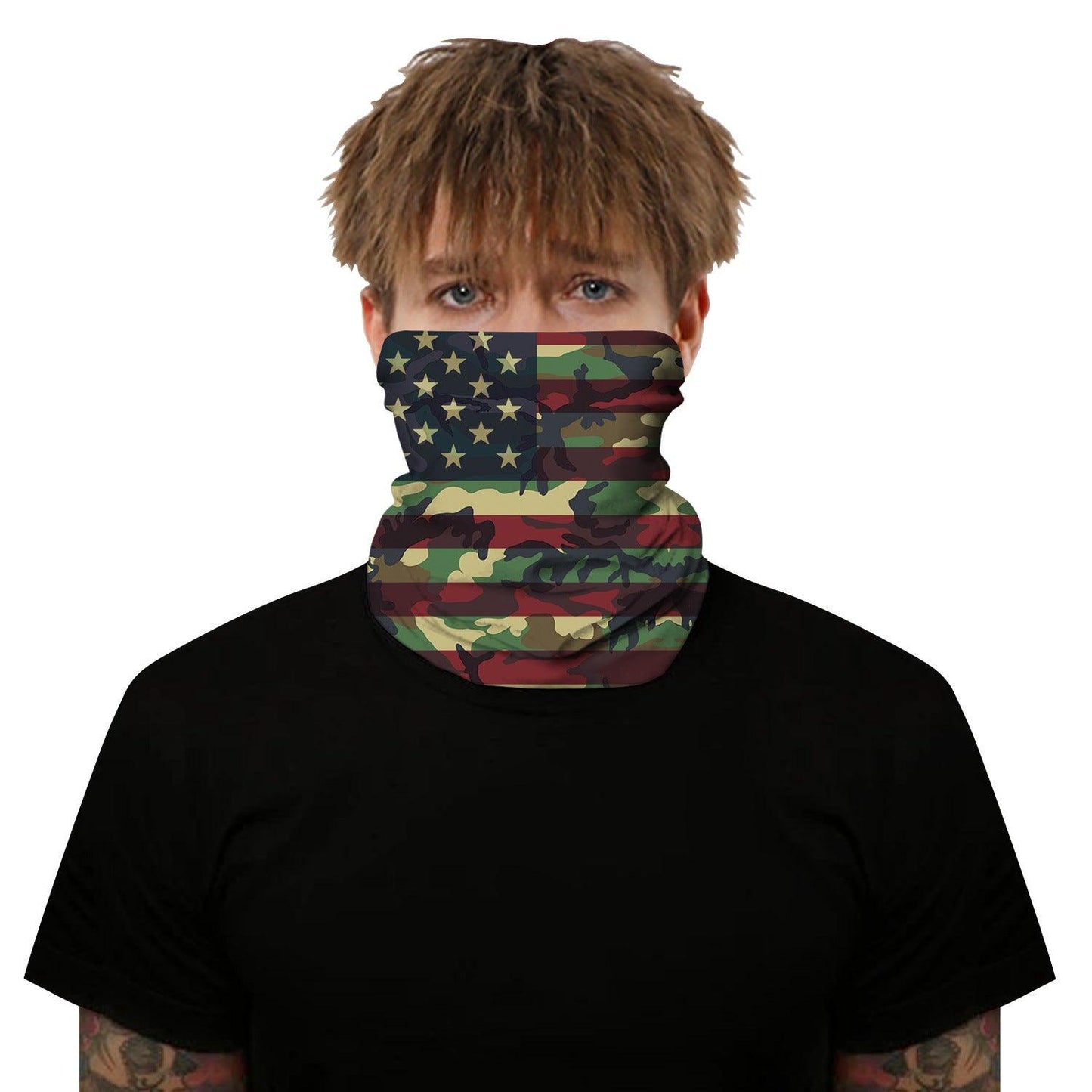 Multi-color Camo USA Flag Design Outdoors Motorcycle Face Mask Bandana Headwear - Military Republic