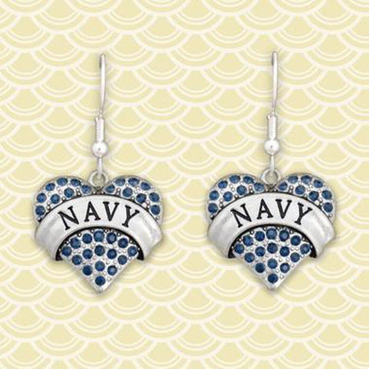 Navy Heart Earrings-Military Republic