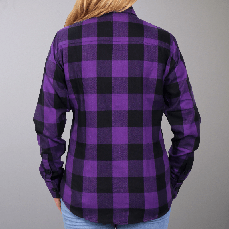 purple and black flannel shirt