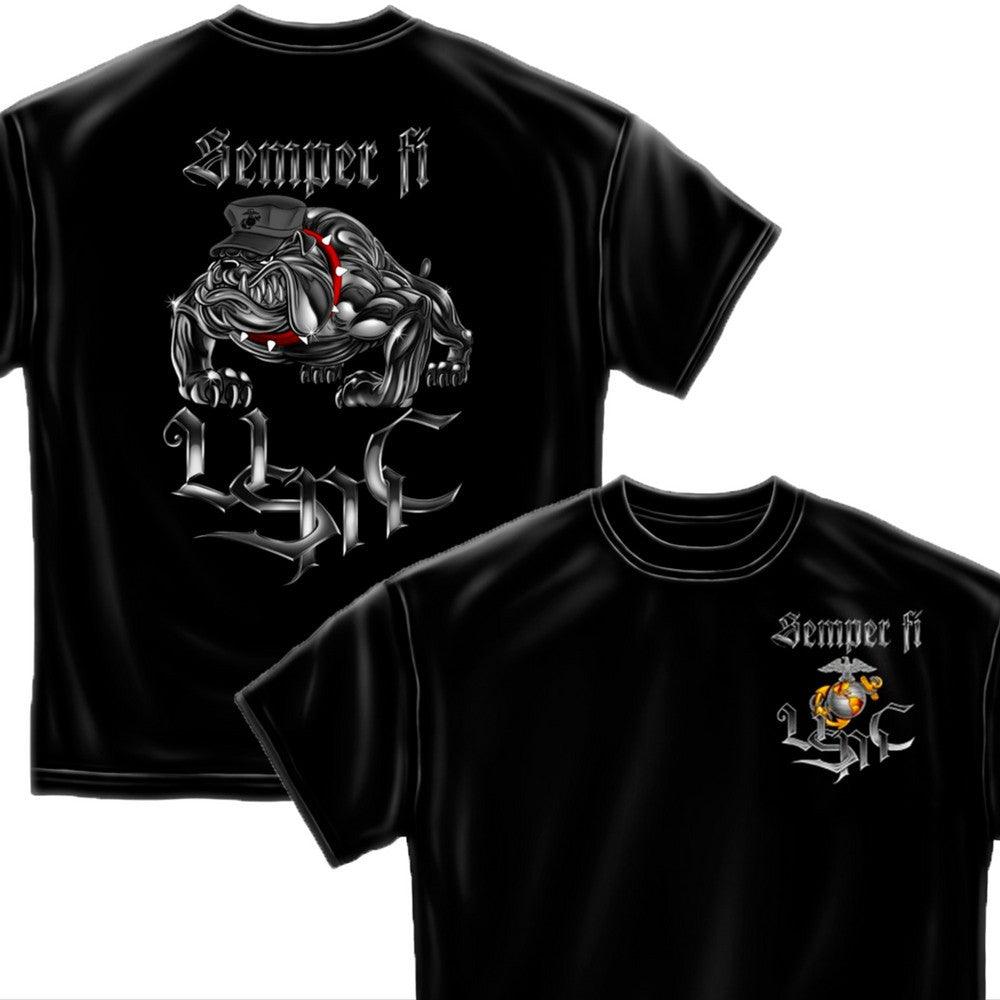 Semper Fi Chrome Dog T-Shirt-Military Republic