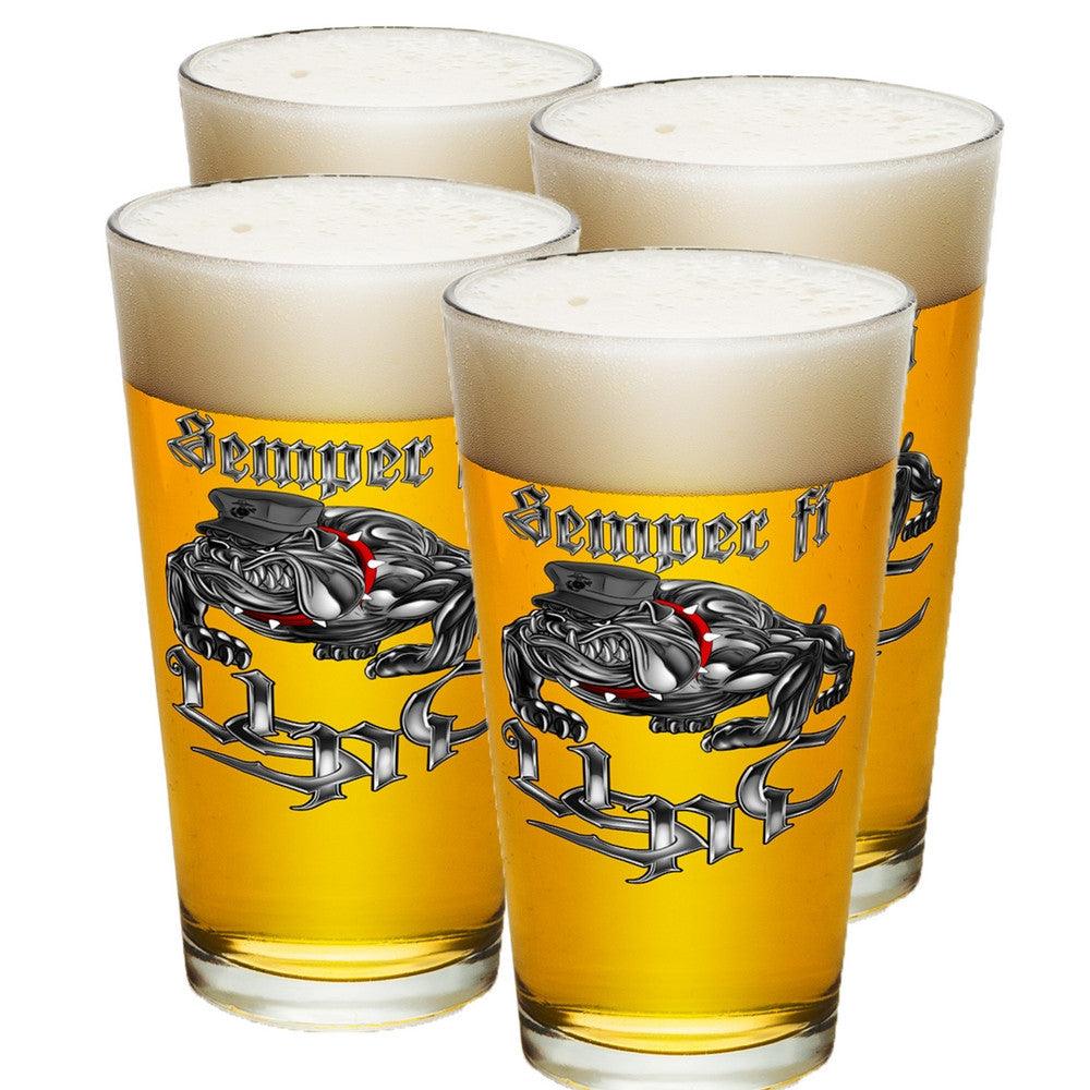 Semper Fi Chrome Pint Glasses-Military Republic