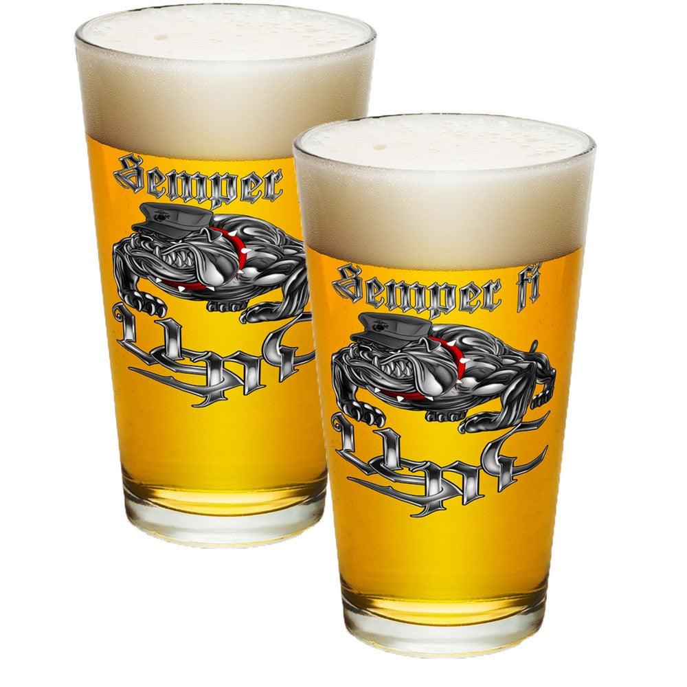 Semper Fi Chrome Pint Glasses-Military Republic