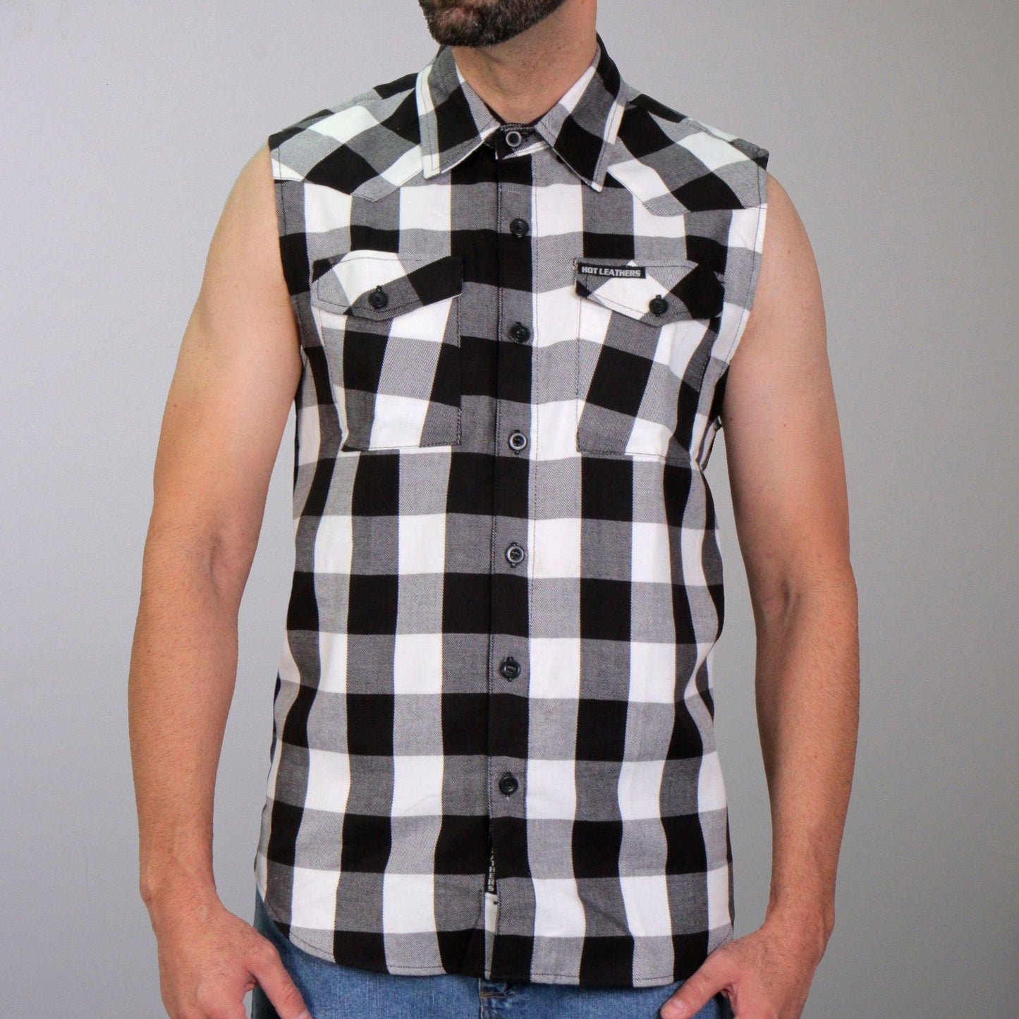 Skull Bolts Sleeveless Biker Flannel Shirt for Men - Military Republic