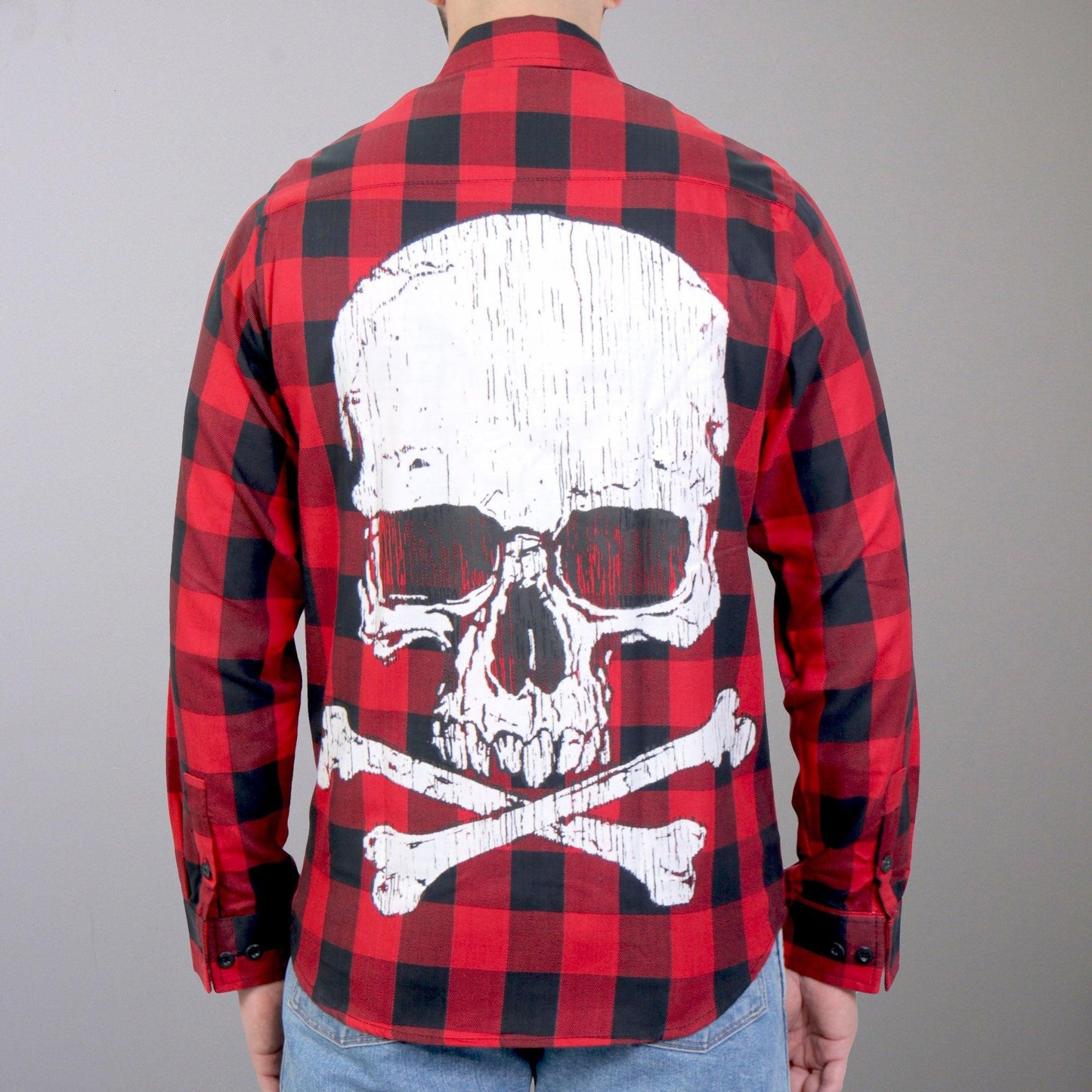 Long Sleeve Skull Bones Biker Flannel Shirt for Men - Military Republic
