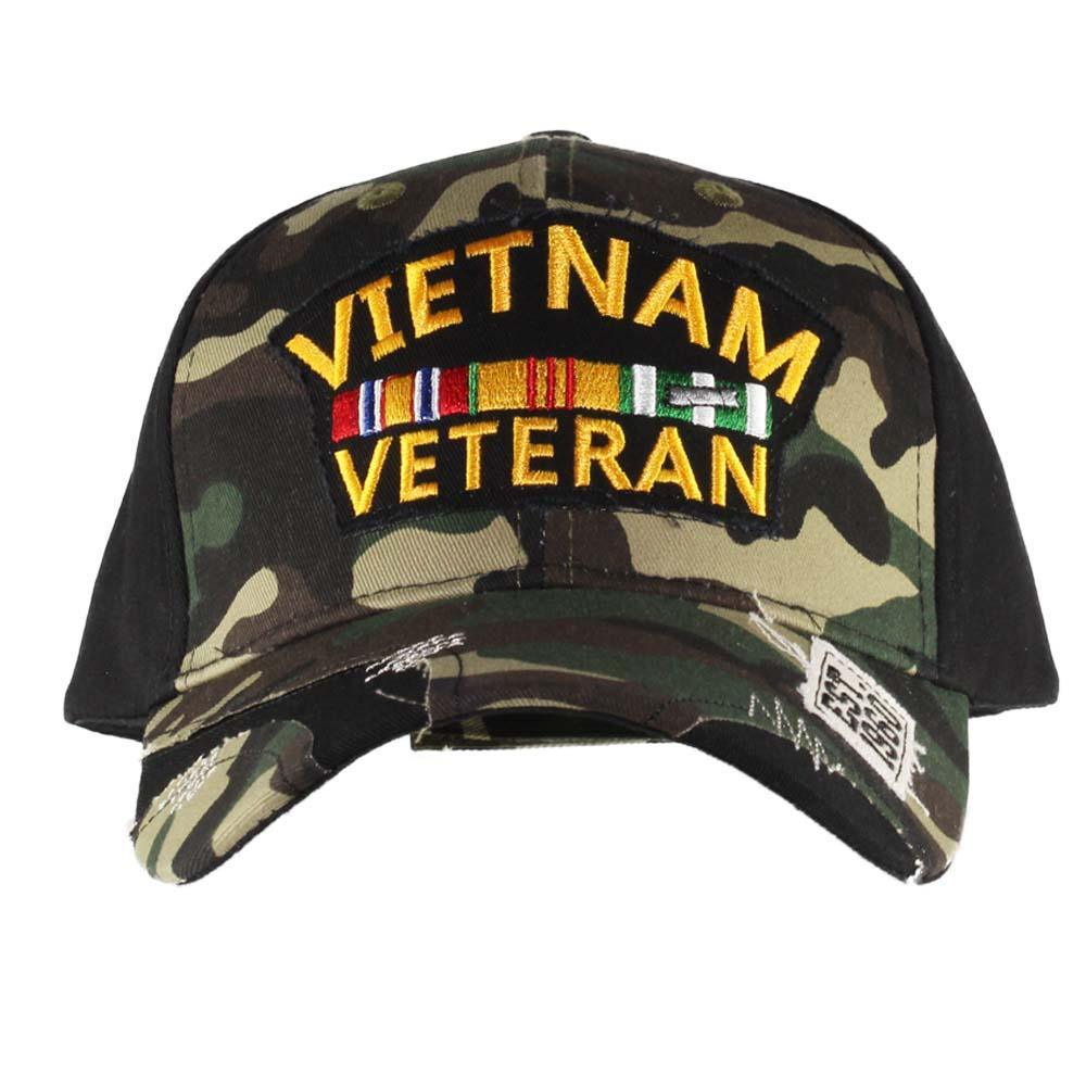 United States Vietnam Veteran Camo & Black Distressed Cap - Military Republic